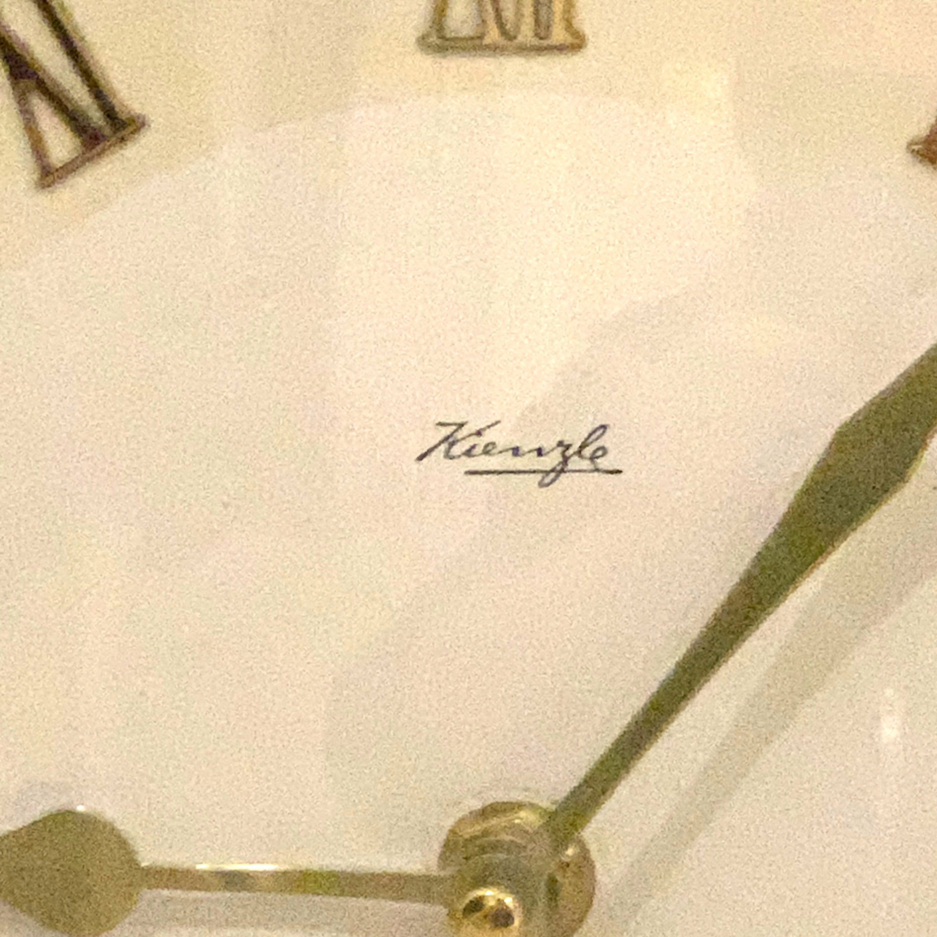 Kienzle Rope Hung Wall Clock: 1960s Brass Bezel, Roman Numerals, White Dial