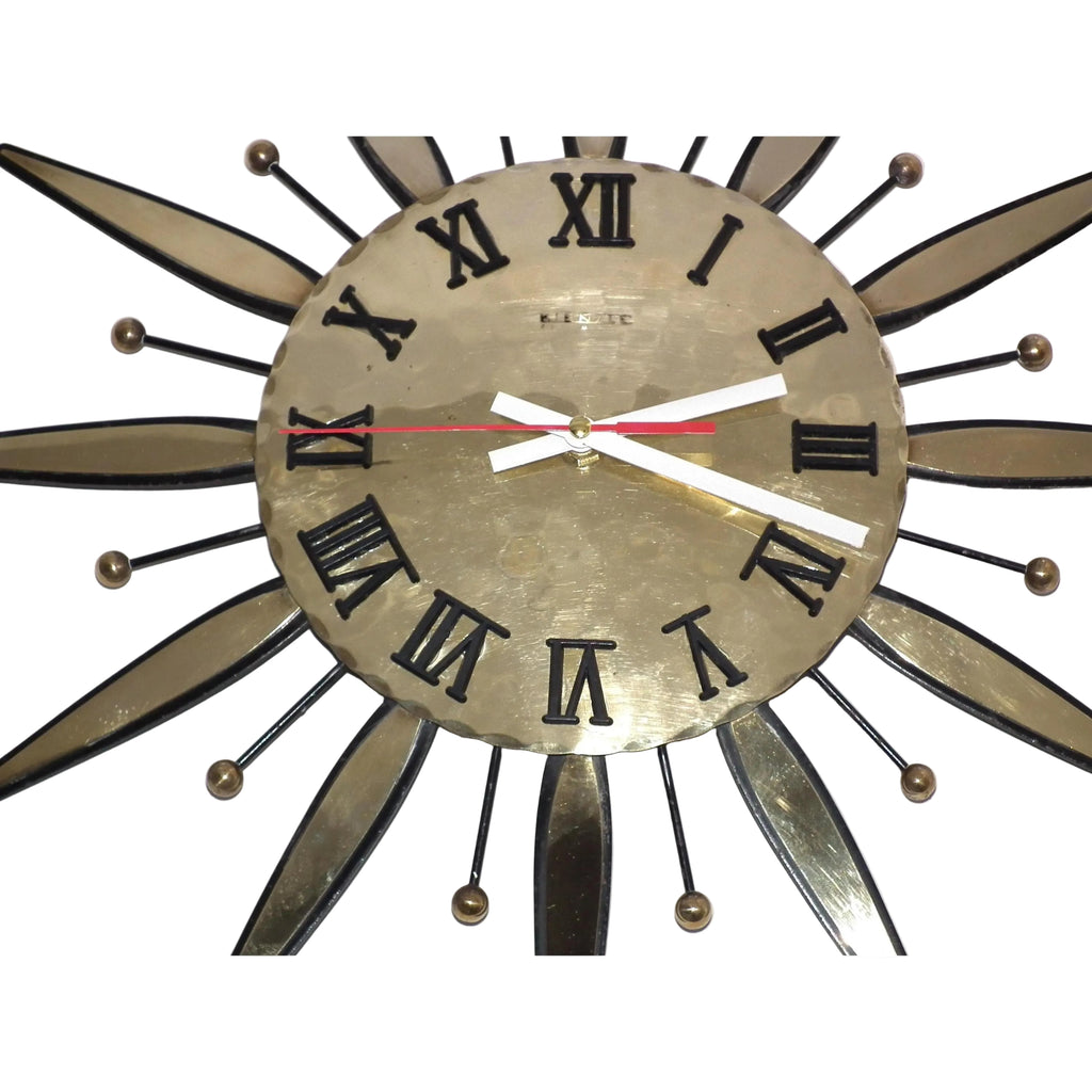 Kienzle Sunburst Wall Clock – 1970s Brass Starburst, Mid Century Modern German Design