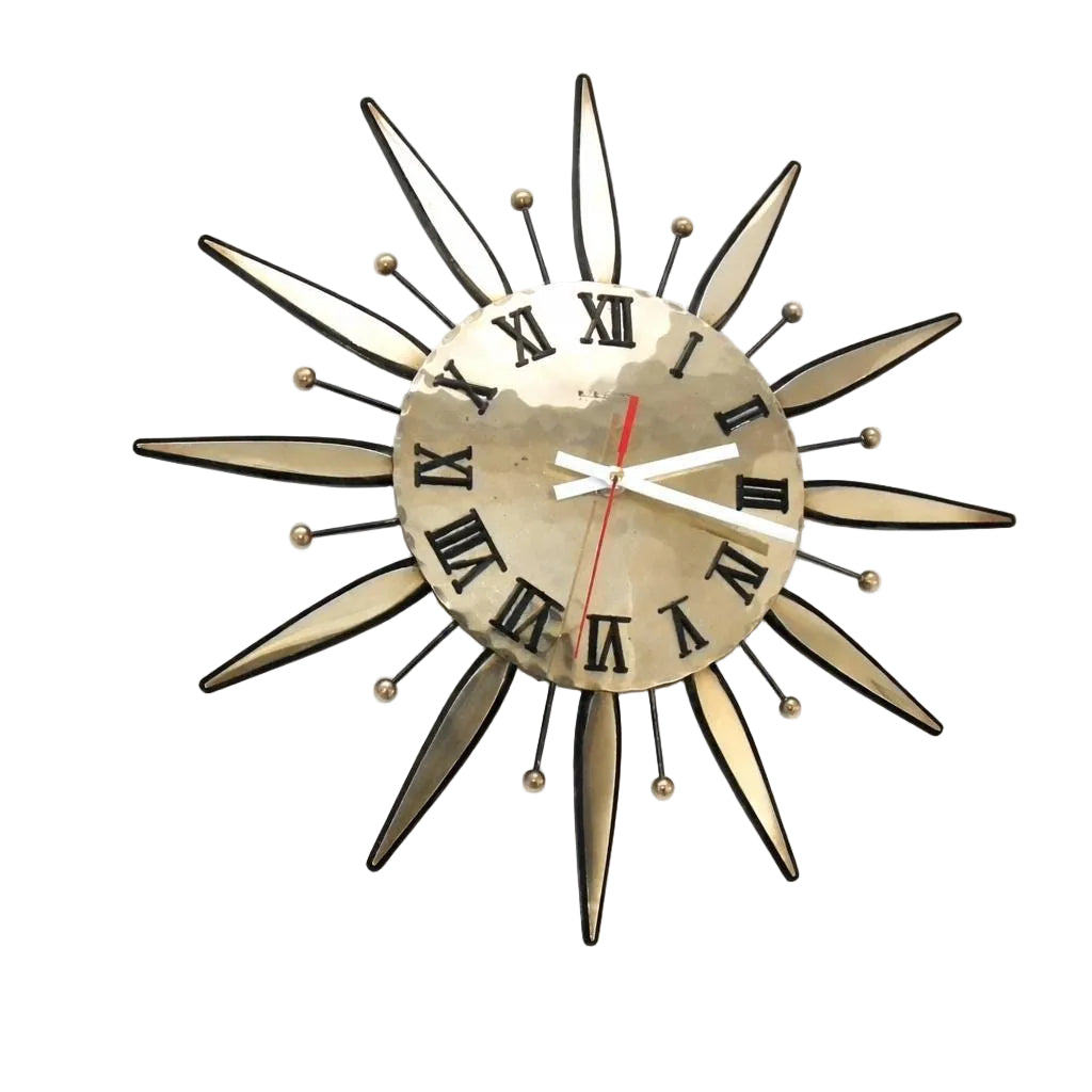Kienzle Sunburst Wall Clock – 1970s Brass Starburst, Mid Century Modern German Design