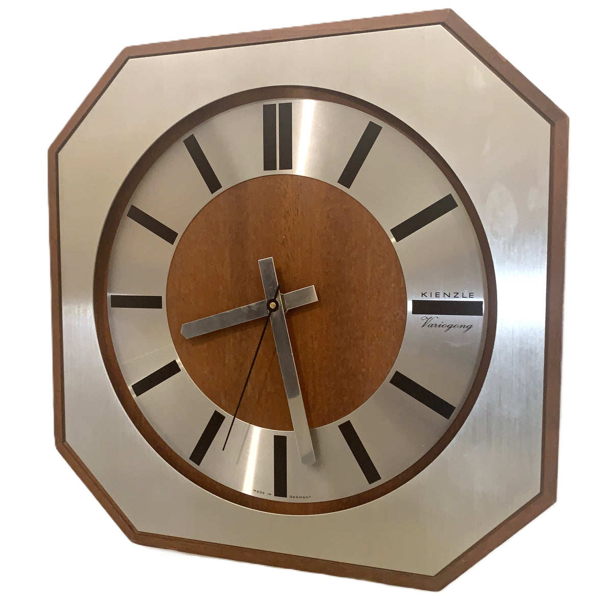 Kienzle Variogong Wall Clock Vintage Teak Chrome Octagon German 70s