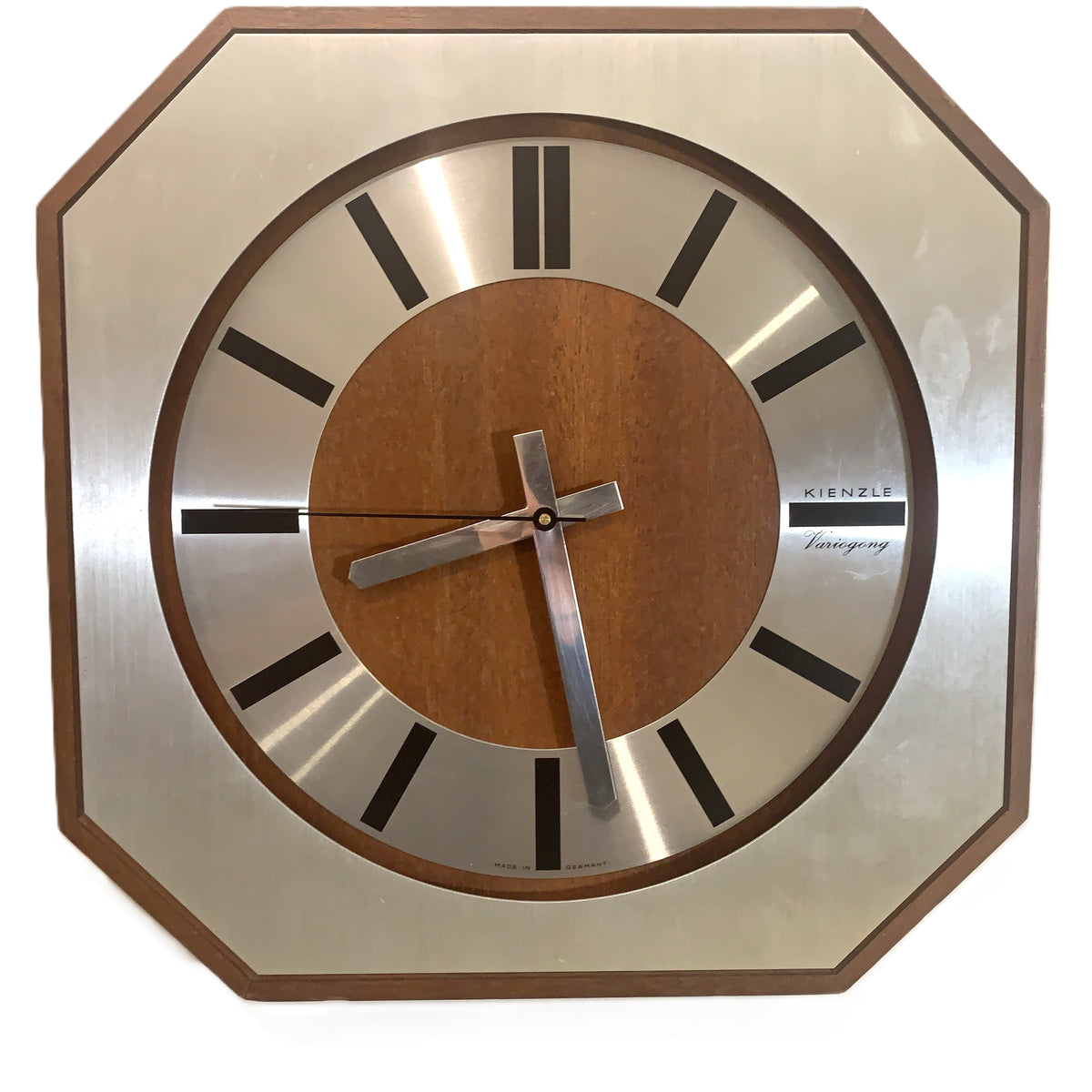 Kienzle Variogong Wall Clock Vintage Teak Chrome Octagon German 70s