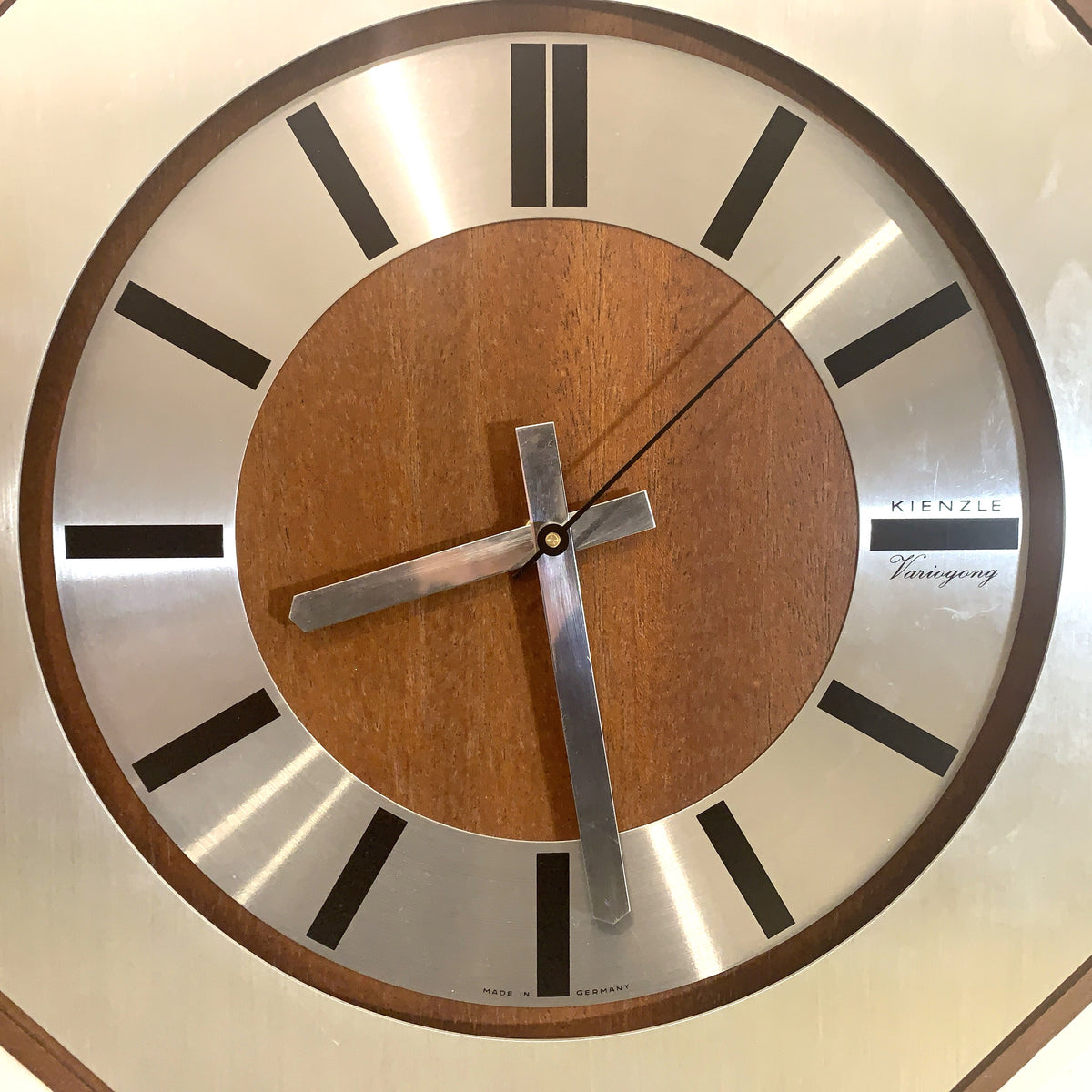 Kienzle Variogong Wall Clock Vintage Teak Chrome Octagon German 70s