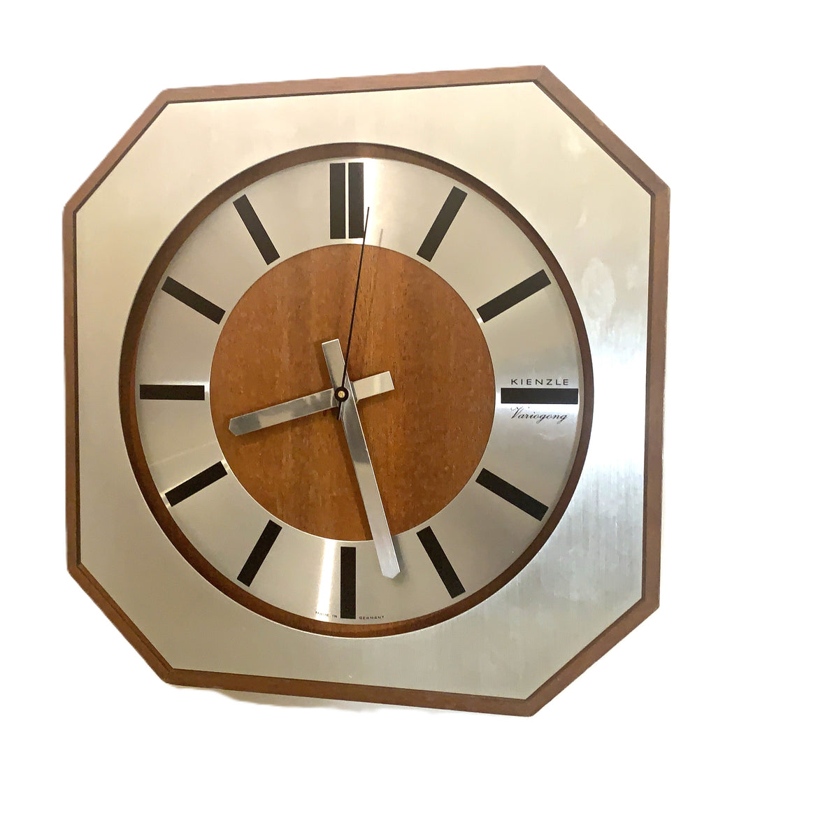Kienzle Variogong Wall Clock Vintage Teak Chrome Octagon German 70s