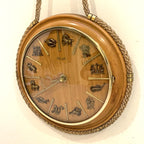 Kienzle Zodiac Wall Clock: Rope Hung Wooden Case, Brass Symbols, Mid Century 1960s Quartz
