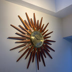 Large Anstey & Wilson Teak & Brass Starburst Wall Clock, 1960s Mid Century, 62cm