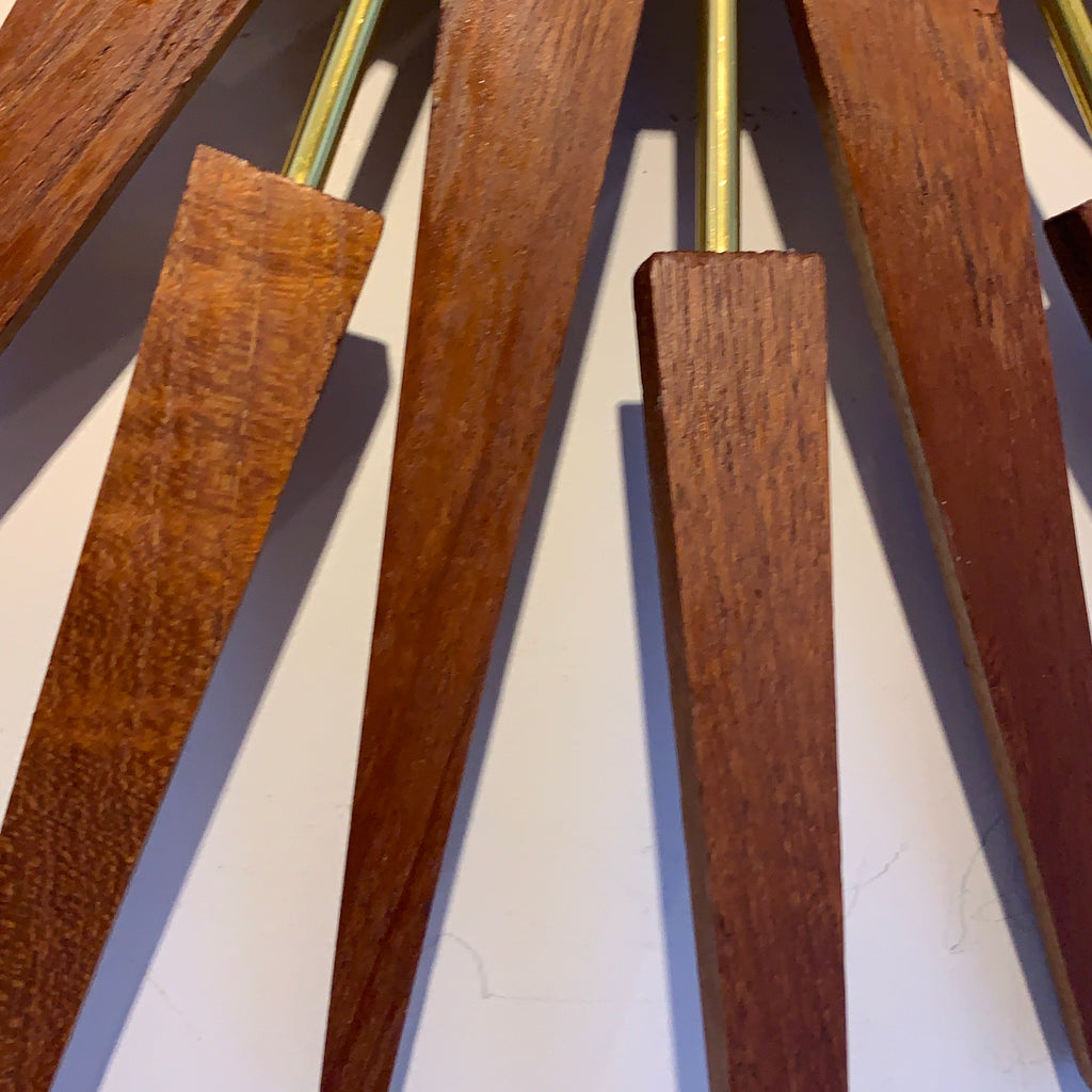 Large Anstey & Wilson Teak & Brass Starburst Wall Clock, 1960s Mid Century, 62cm