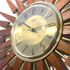 Large Anstey & Wilson Teak & Brass Starburst Wall Clock, 1960s Mid Century, 62cm