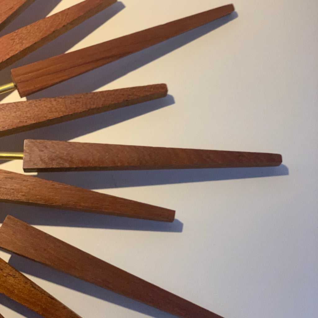 Large Anstey & Wilson Teak & Brass Starburst Wall Clock, 1960s Mid Century, 62cm