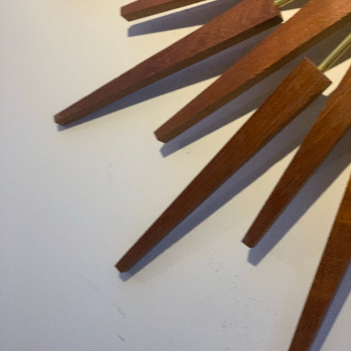 Large Anstey & Wilson Teak & Brass Starburst Wall Clock, 1960s Mid Century, 62cm