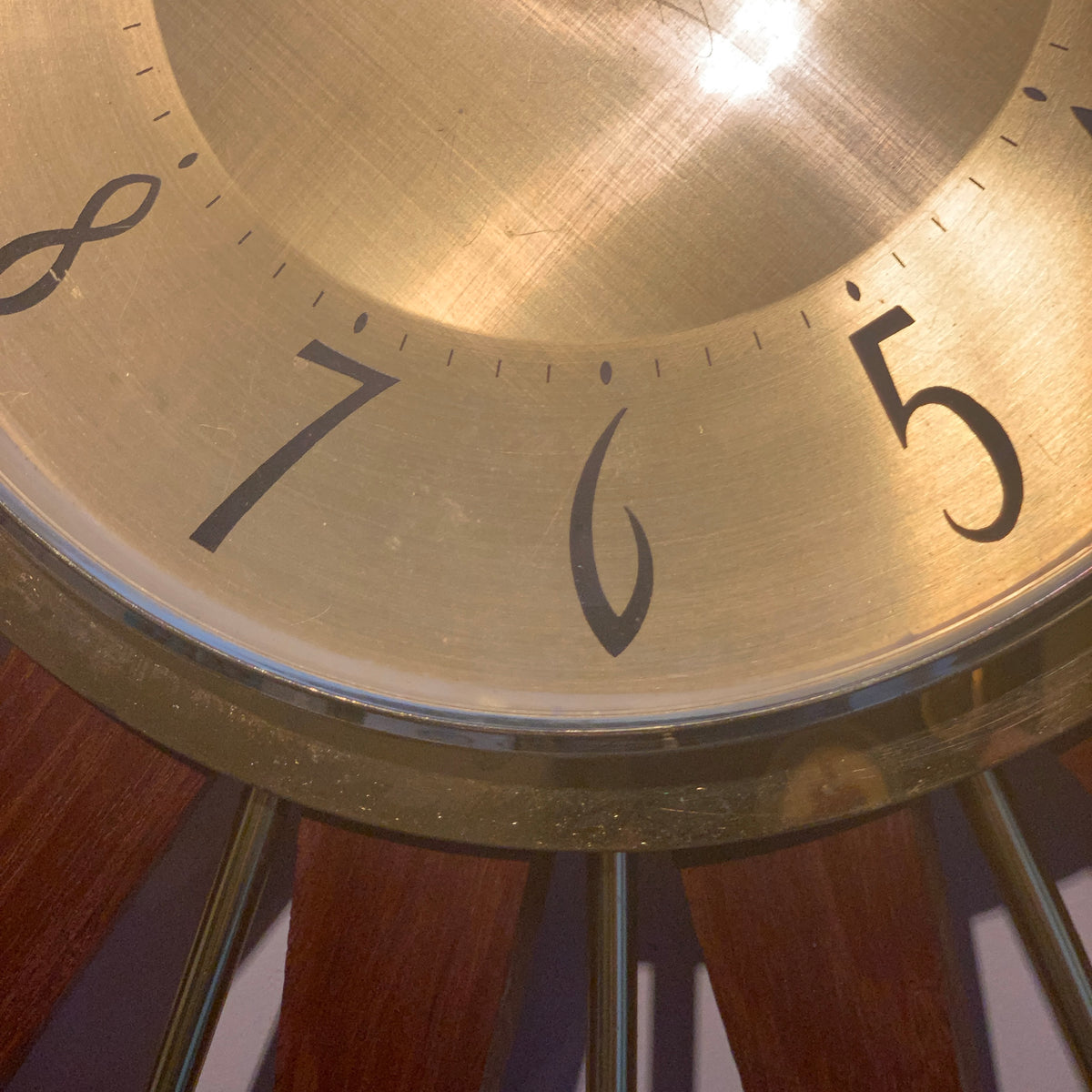 Large Anstey & Wilson Teak & Brass Starburst Wall Clock, 1960s Mid Century, 62cm