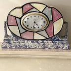 Majolique Wasmuel Belgian Art Deco Mantel Clock – 1920s Faience Stained Glass Geometric New Quartz