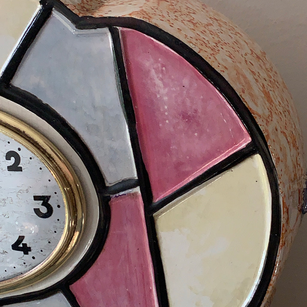 Majolique Wasmuel Belgian Art Deco Mantel Clock – 1920s Faience Stained Glass Geometric New Quartz