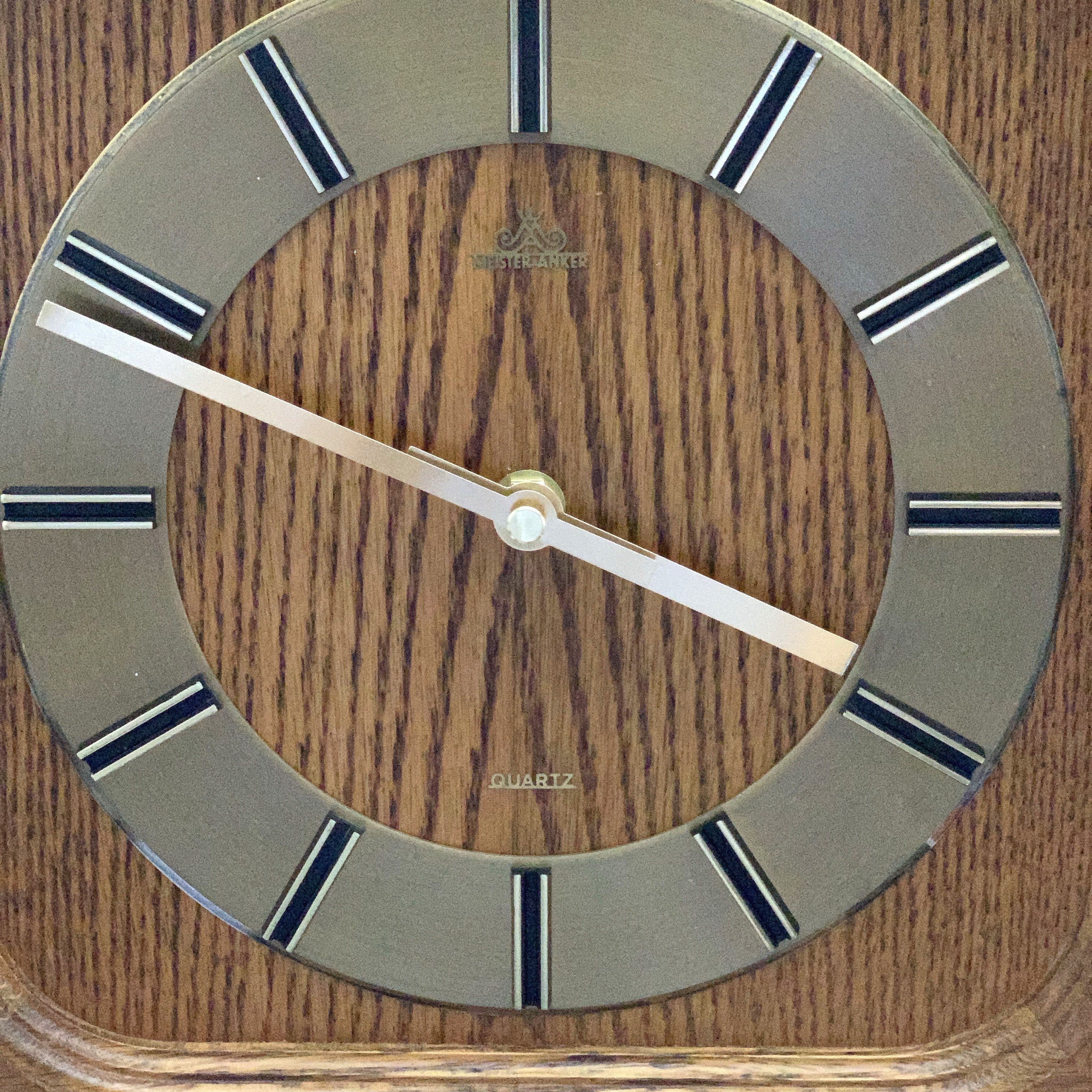 Meister-Anker West Germany Wall Clock – 1970s Solid Oak Gold Baton Dial New Quartz 11 Inch Square