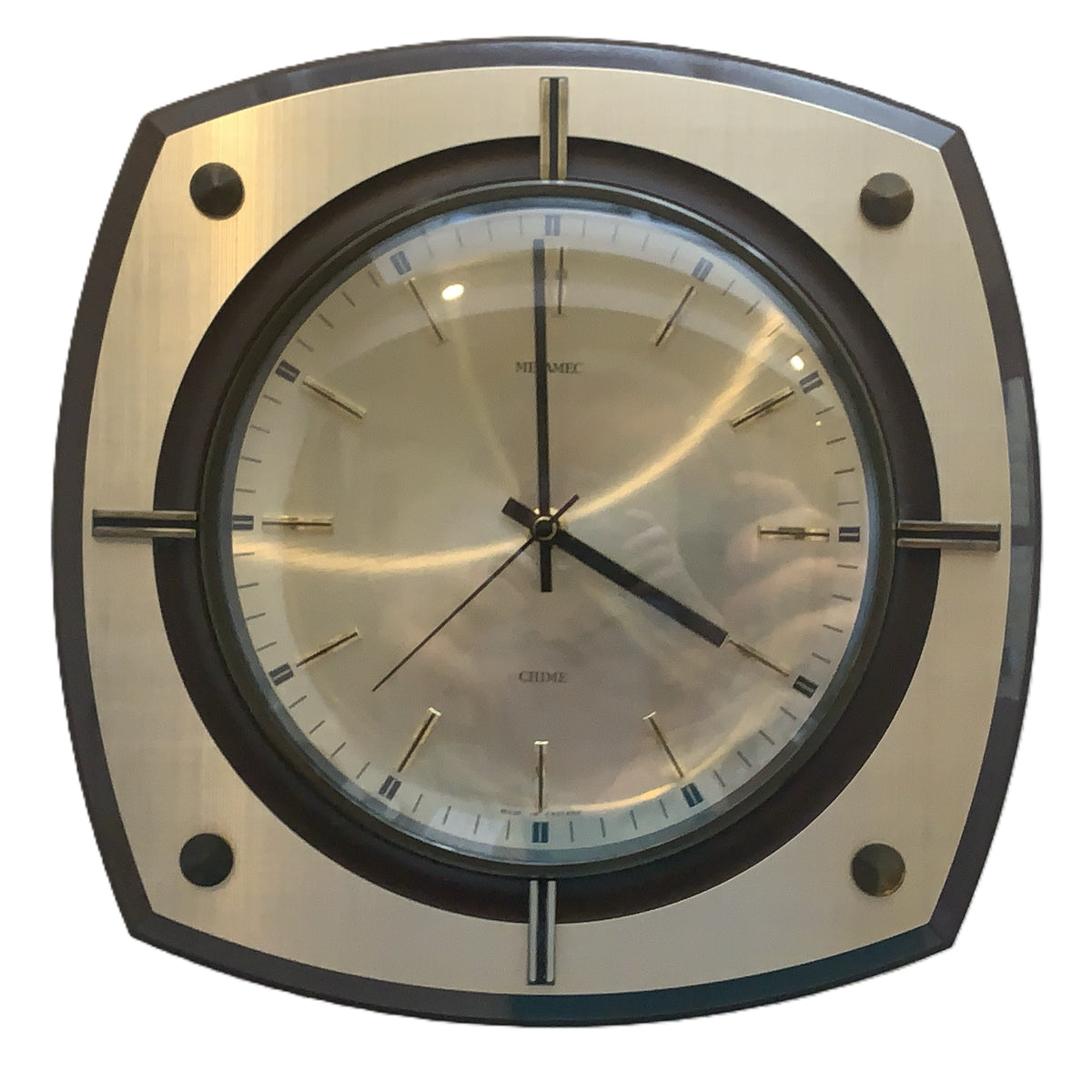 Metamec 4876 Chiming Wall Clock — Rare 1982-83, Brushed Aluminium, 12"