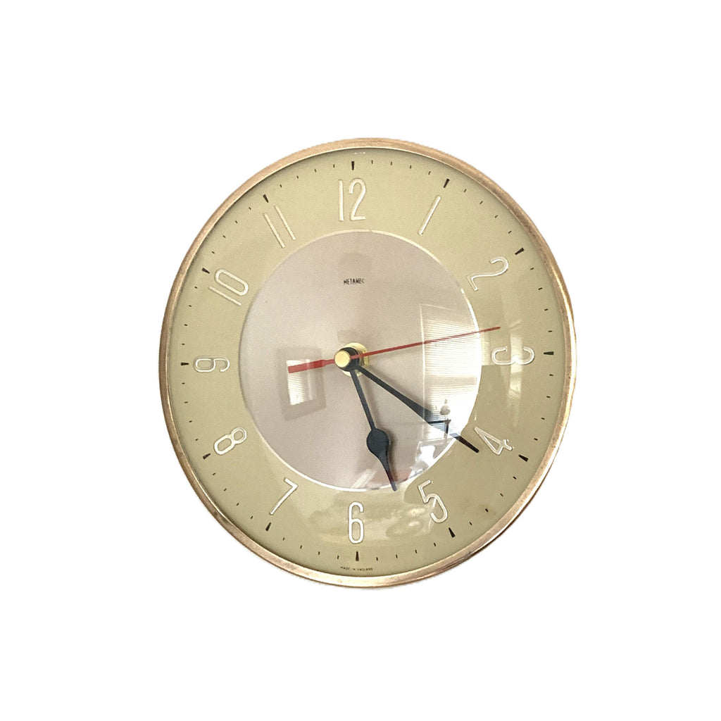 Metamec Model 3857 Wall Clock – 1960s Cream Gold Kitchen Clock Quartz Converted Made in England