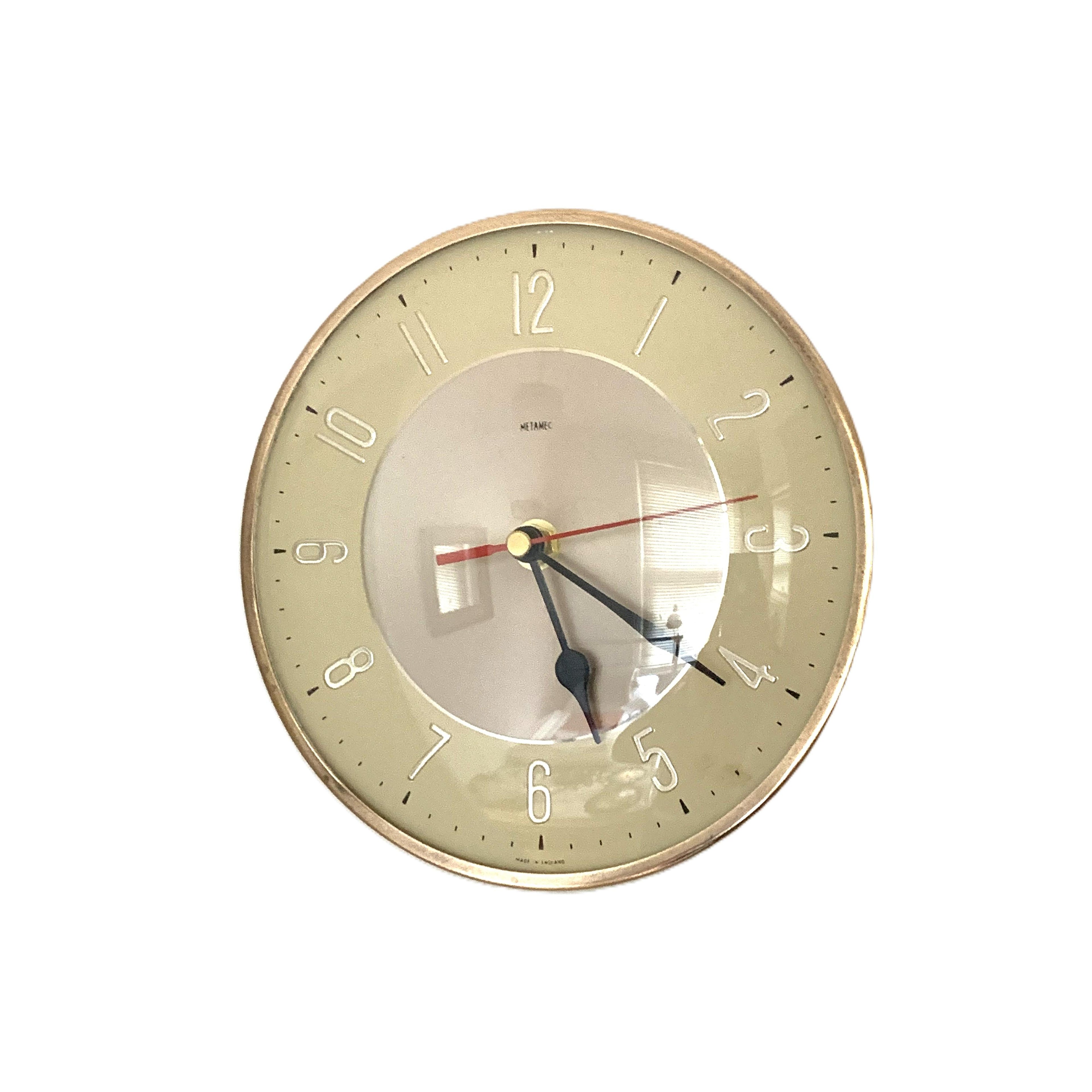 Metamec Model 3857 Wall Clock – 1960s Cream Gold Kitchen Clock Quartz Converted Made in England