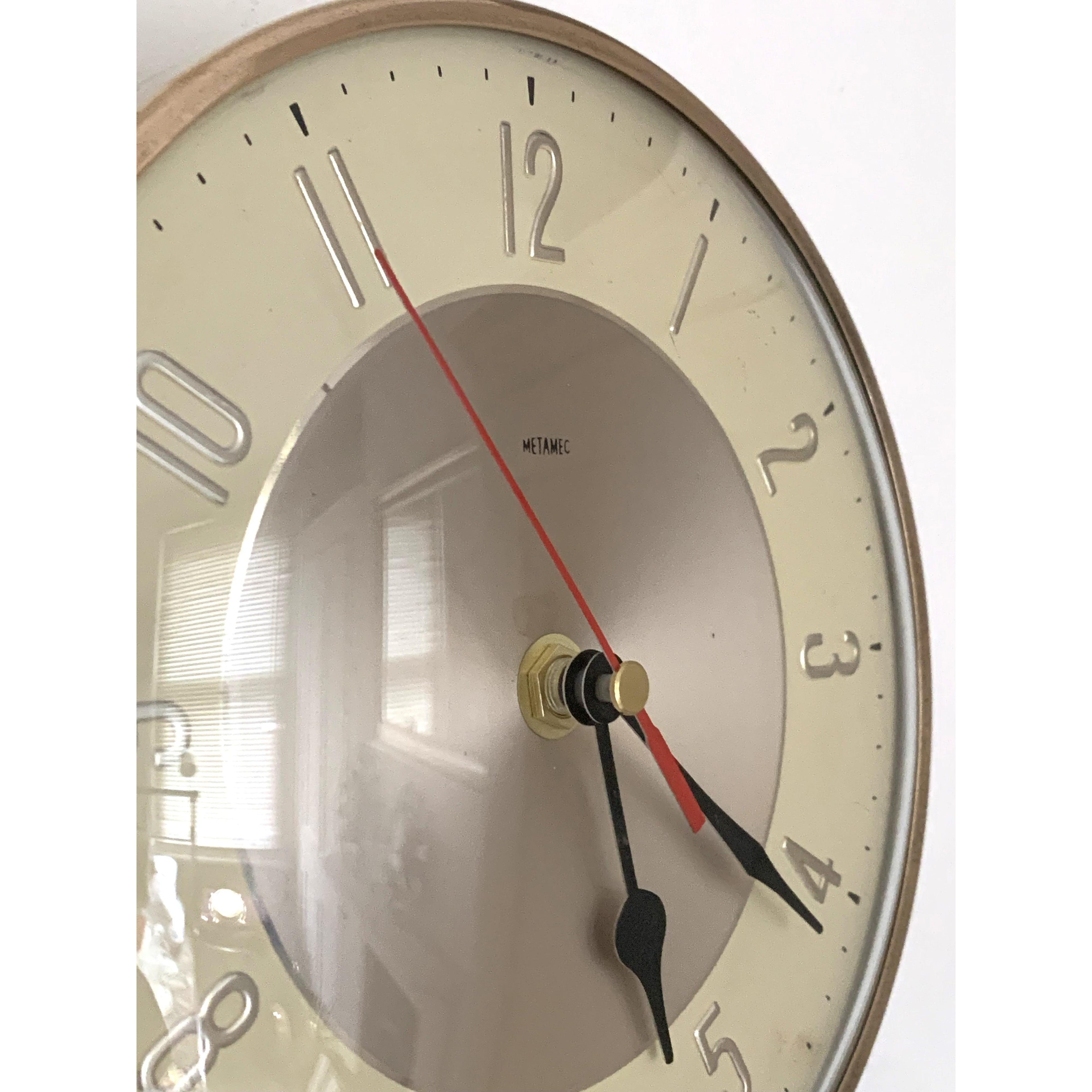 Metamec Model 3857 Wall Clock – 1960s Cream Gold Kitchen Clock Quartz Converted Made in England