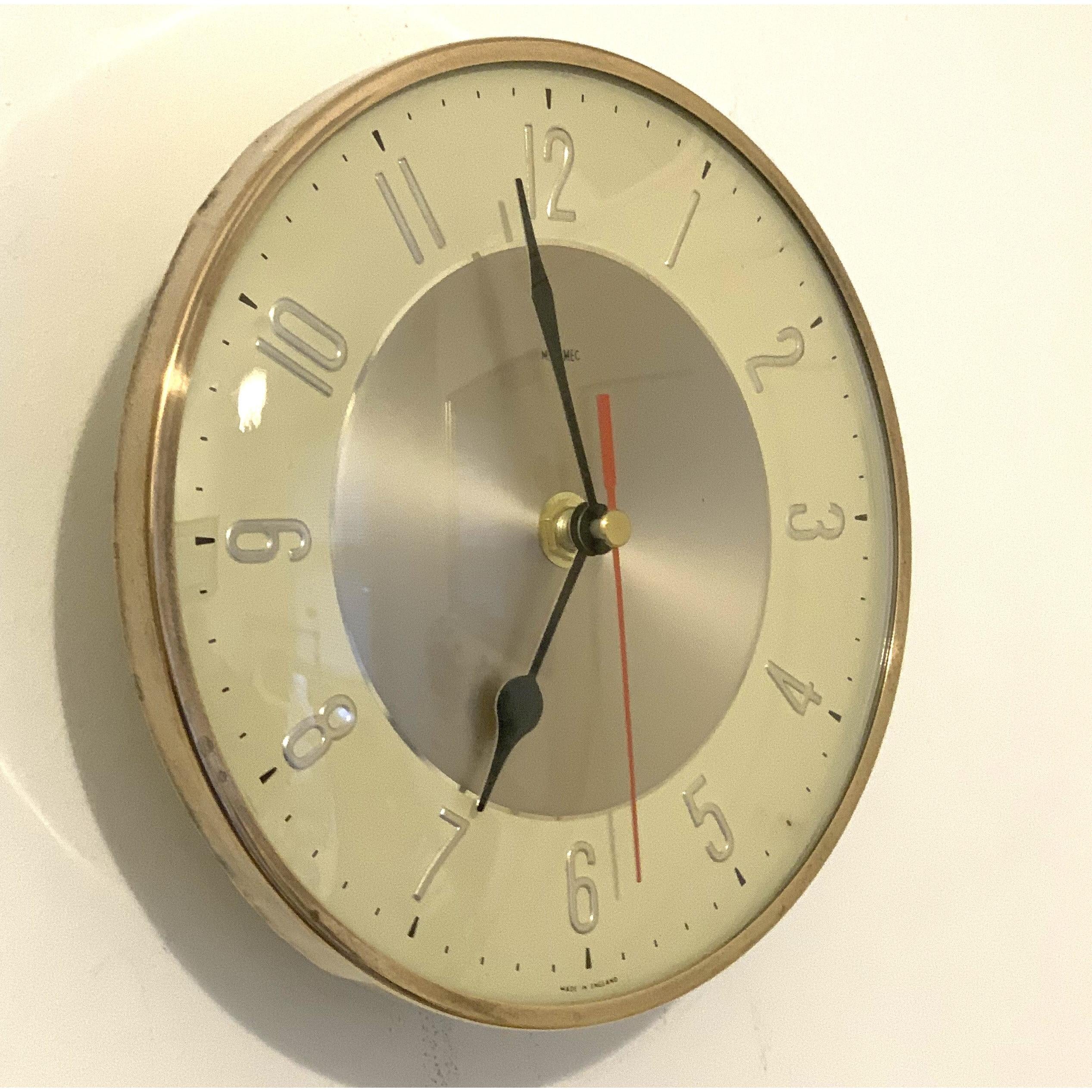 Metamec Model 3857 Wall Clock – 1960s Cream Gold Kitchen Clock Quartz Converted Made in England