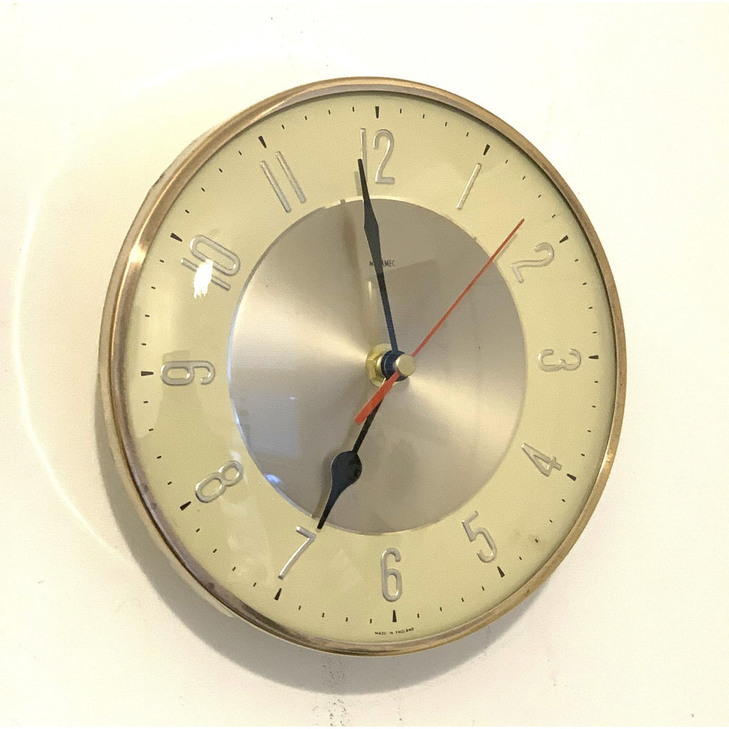 Metamec Model 3857 Wall Clock – 1960s Cream Gold Kitchen Clock Quartz Converted Made in England