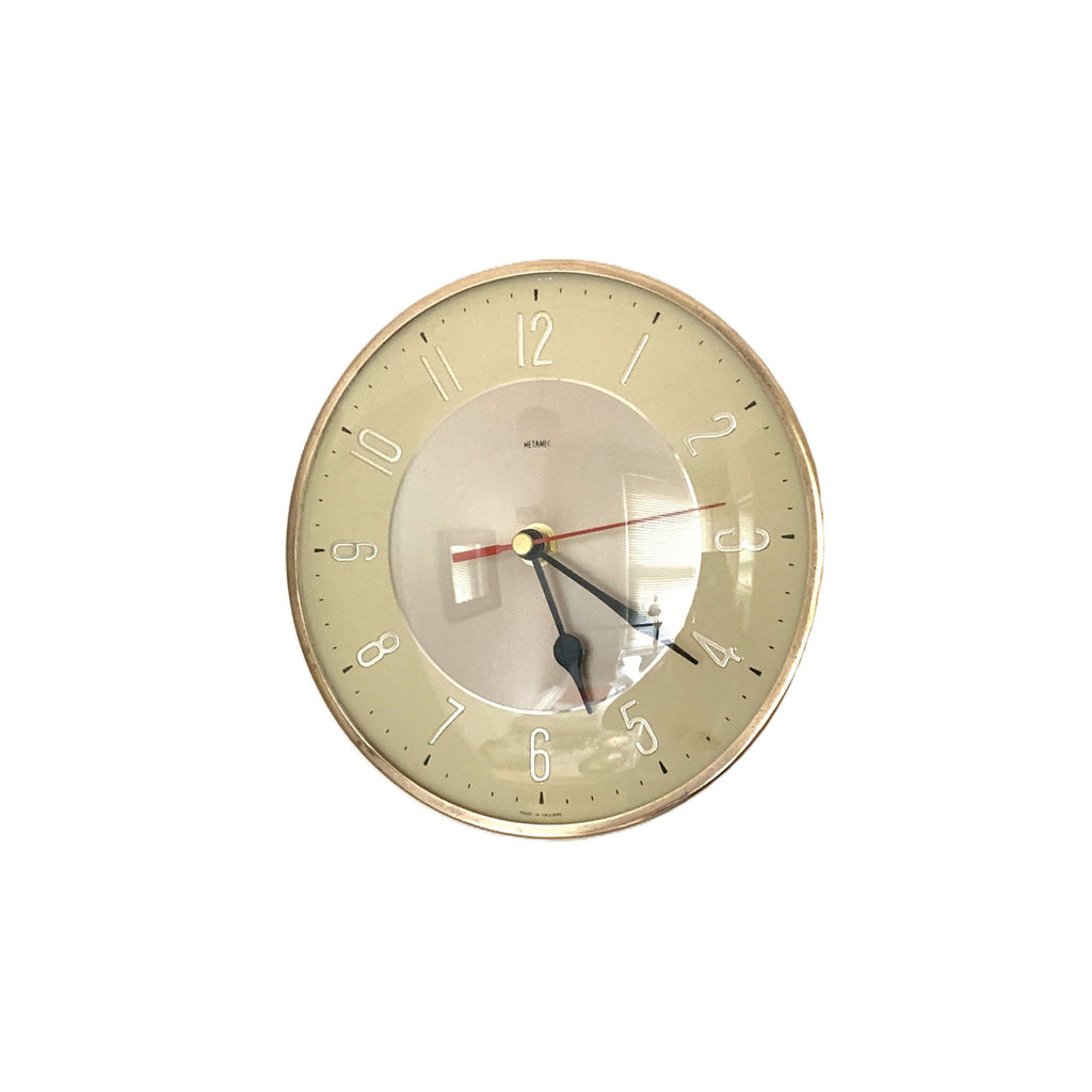Metamec Model 3857 Wall Clock – 1960s Cream Gold Kitchen Clock Quartz Converted Made in England