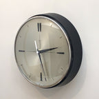 Metamec Model 430 Wall Clock – 1960s Black Bakelite Chrome Bezel Silver Dial Quartz Made in England