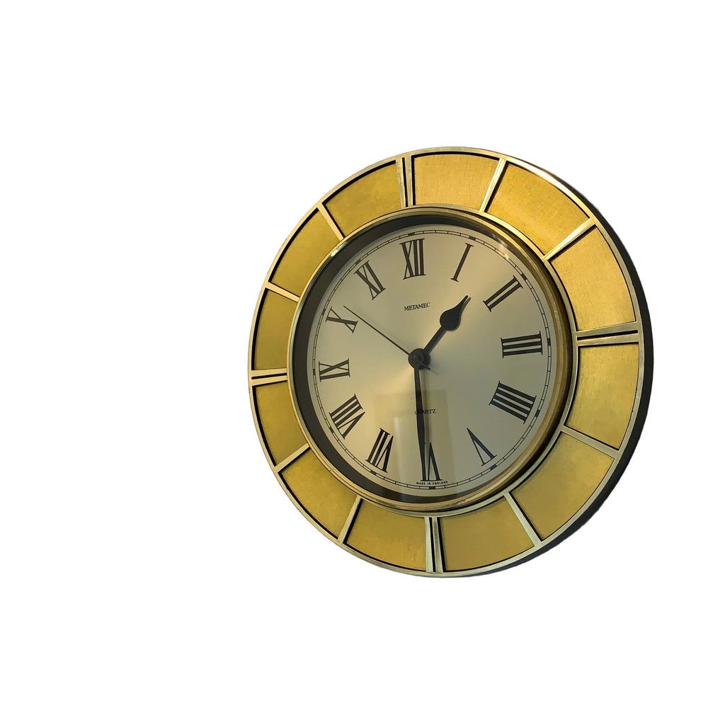 Metamec Model 4632 Wall Clock – 1979 Gold Tone Segmented Ring Roman Numeral 12 Inch Made in England