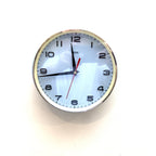 Metamec Model 5601 Wall Clock – 1960s Pale Blue Bakelite Brushed Aluminium Bezel New Quartz 8 Inch