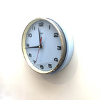 Metamec Model 5601 Wall Clock – 1960s Pale Blue Bakelite Brushed Aluminium Bezel New Quartz 8 Inch