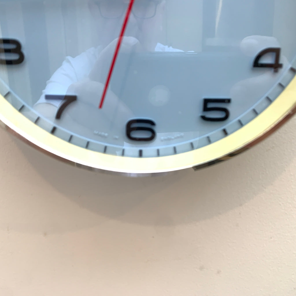 Metamec Model 5601 Wall Clock – 1960s Pale Blue Bakelite Brushed Aluminium Bezel New Quartz 8 Inch
