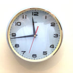 Metamec Model 5601 Wall Clock – 1960s Pale Blue Bakelite Brushed Aluminium Bezel New Quartz 8 Inch