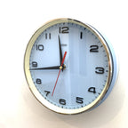 Metamec Model 5601 Wall Clock – 1960s Pale Blue Bakelite Brushed Aluminium Bezel New Quartz 8 Inch