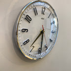 Metamec Model 5868 Wall Clock – 1960s White Chrome Bezel Arabic Numeral All Black Hands 8 Inch