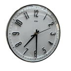 Metamec Model 5868 Wall Clock – 1960s White Chrome Bezel Arabic Numeral All Black Hands 8 Inch