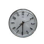 Metamec Model 5868 Wall Clock – 1960s White Chrome Bezel Arabic Numeral All Black Hands 8 Inch