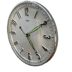 Metamec Model 5868 Wall Clock, 1960s, White Chrome Bezel, Green Hands, Arabic Numerals