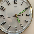 Metamec Model 5868 Wall Clock, 1960s, White Chrome Bezel, Green Hands, Arabic Numerals