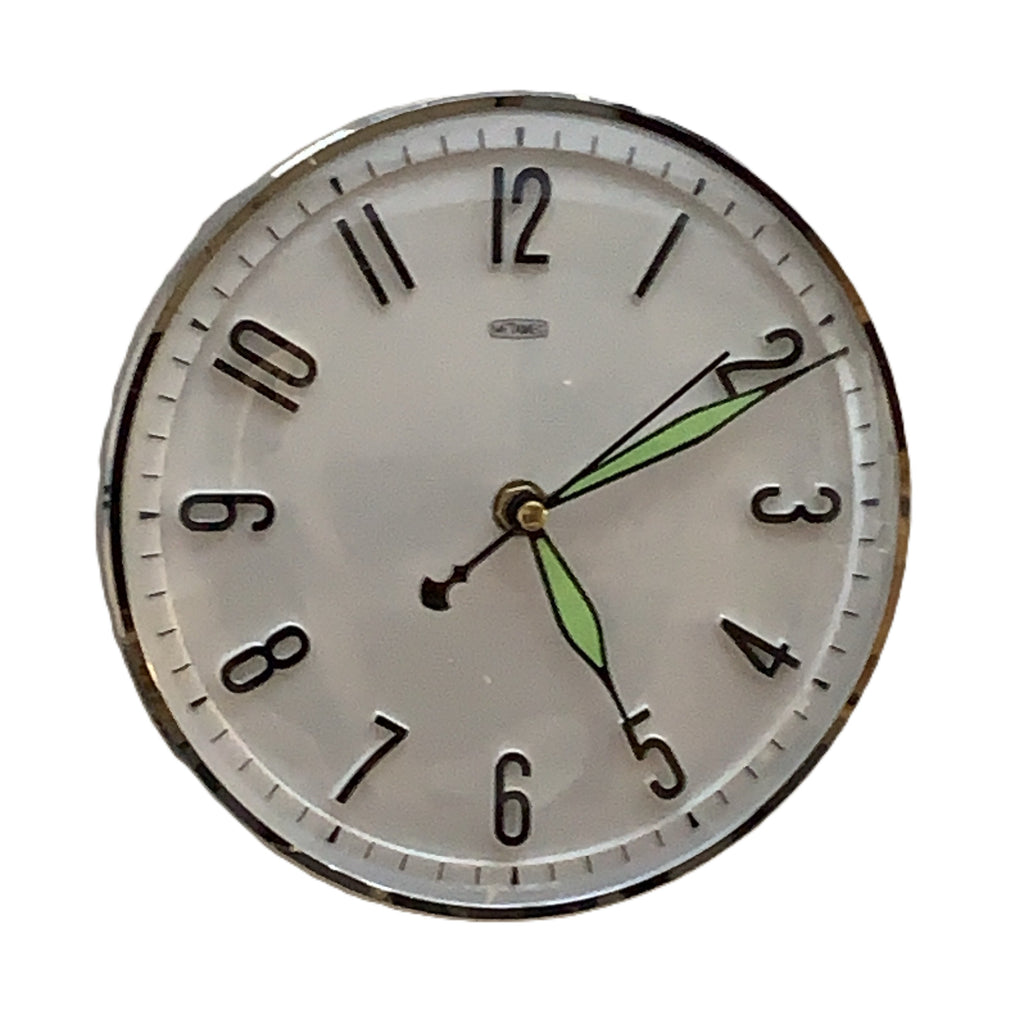 Metamec Model 5868 Wall Clock, 1960s, White Chrome Bezel, Green Hands, Arabic Numerals