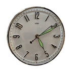 Metamec Model 5868 Wall Clock, 1960s, White Chrome Bezel, Green Hands, Arabic Numerals