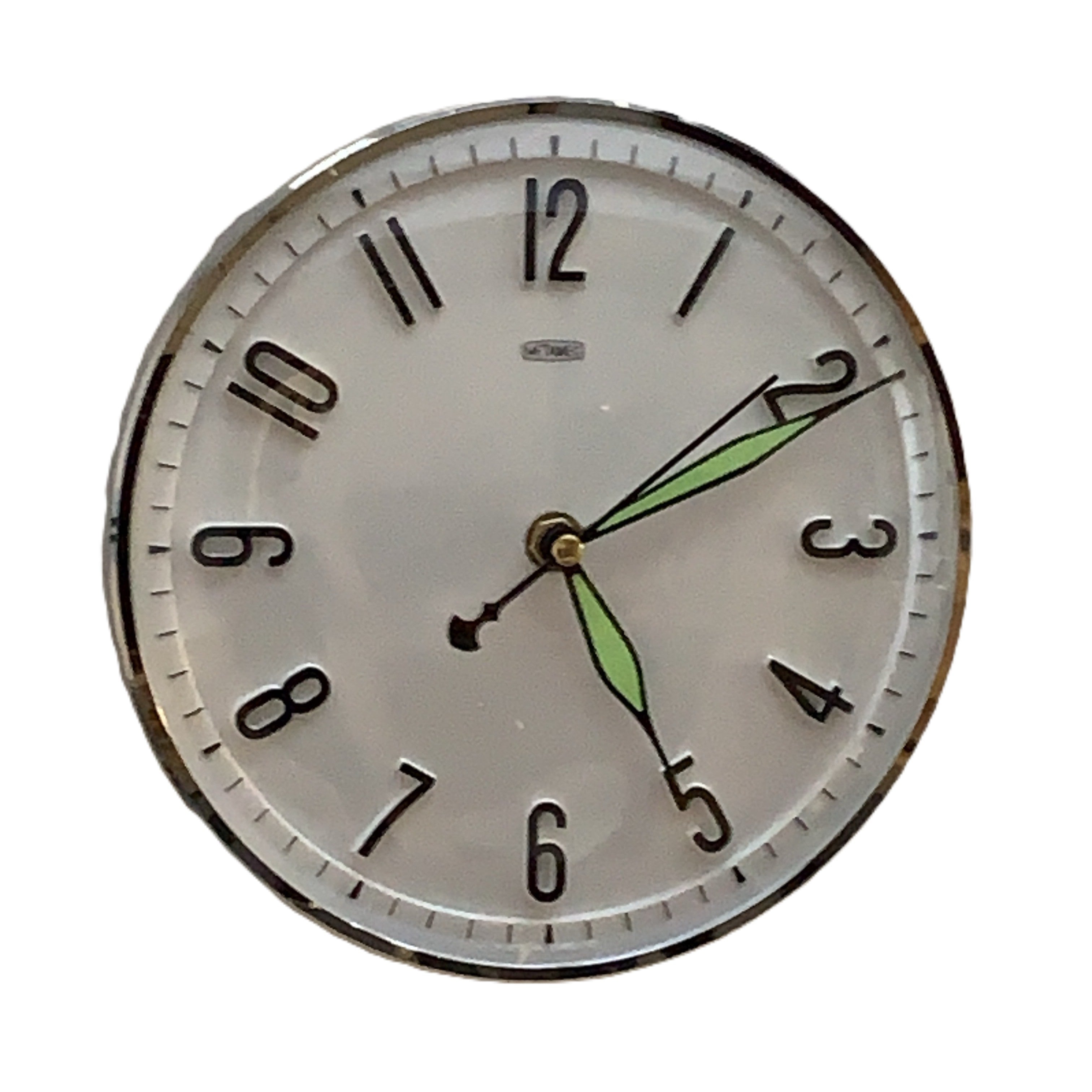Metamec Model 5868 Wall Clock, 1960s, White Chrome Bezel, Green Hands, Arabic Numerals