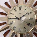Metamec Model 5892 Starburst Wall Clock – 1960s Brass Edition Teak Brass Roman Numeral Quartz