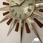 Metamec Model 5892 Starburst Wall Clock – 1960s Brass Edition Teak Brass Roman Numeral Quartz