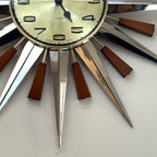 Metamec Model 5892 Starburst Wall Clock, Rare Gold Dial Variant, Teak and Chrome, 1960s