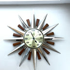 Metamec Model 5892 Starburst Wall Clock, Rare Gold Dial Variant, Teak and Chrome, 1960s