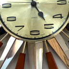 Metamec Model 5892 Starburst Wall Clock, Rare Gold Dial Variant, Teak and Chrome, 1960s