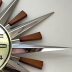 Metamec Model 5892 Starburst Wall Clock, Rare Gold Dial Variant, Teak and Chrome, 1960s