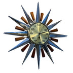 Metamec Model 5892 Starburst Wall Clock, Rare Gold Dial Variant, Teak and Chrome, 1960s
