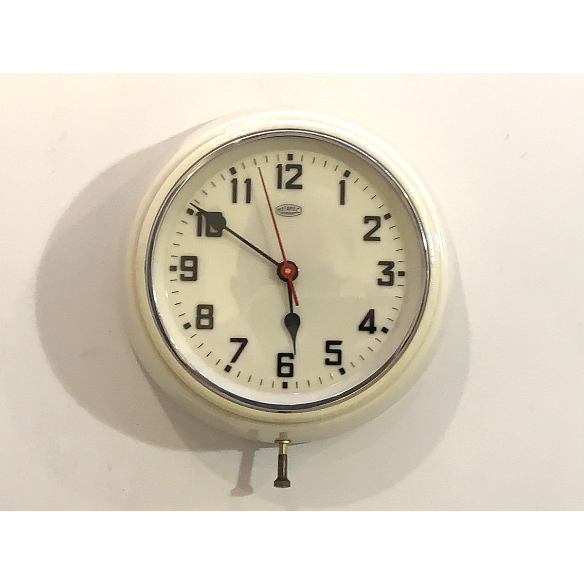 Metamec Model 747 Wall Clock Vintage 1950s Cream Bakelite Flat Glass