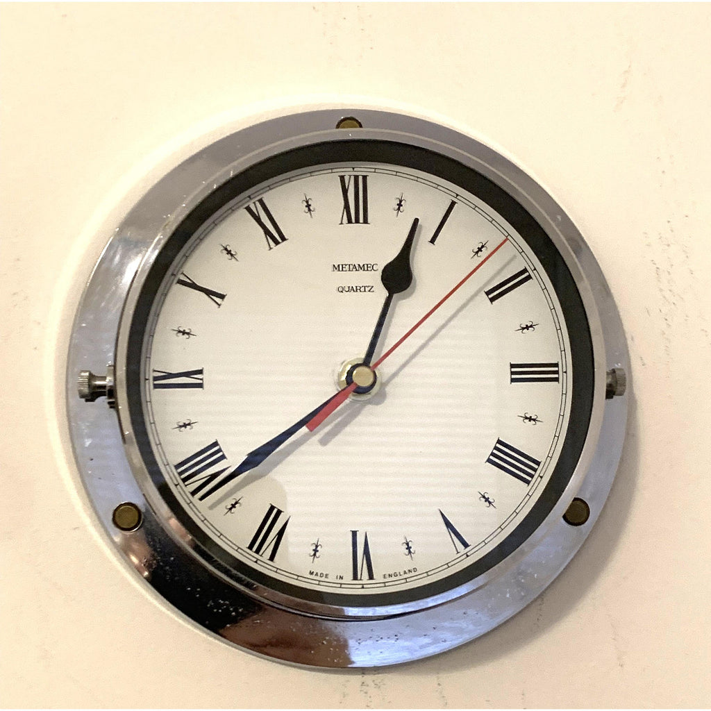 Metamec Porthole Wall Clock – 1970s Chrome Marine Style Model 4619 Roman Numeral Made in England