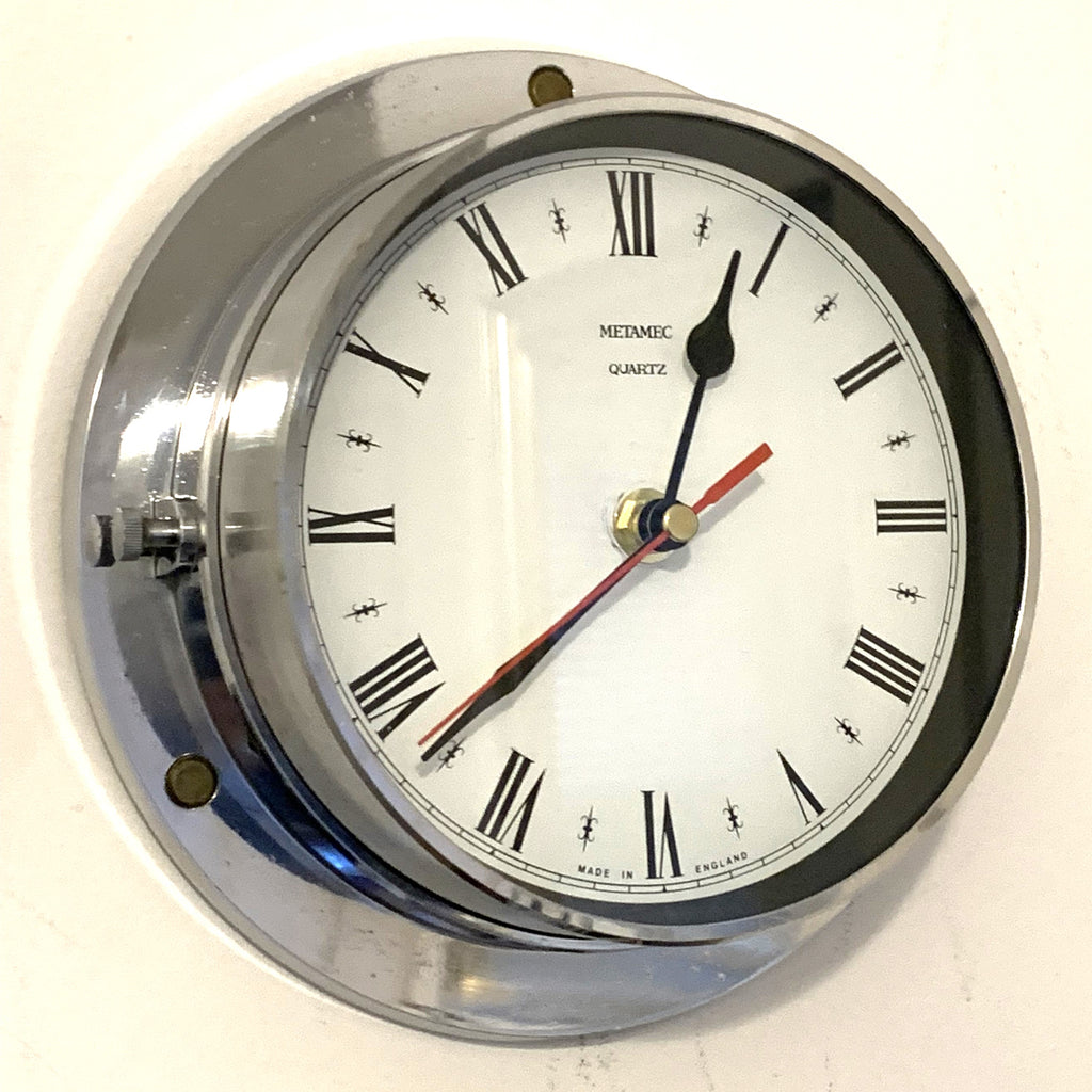 Metamec Porthole Wall Clock – 1970s Chrome Marine Style Model 4619 Roman Numeral Made in England
