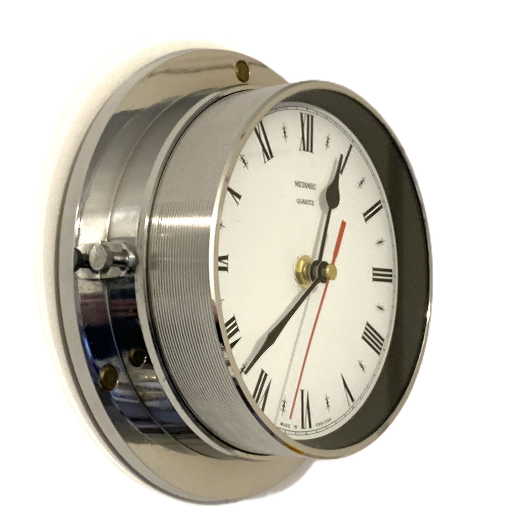 Metamec Porthole Wall Clock – 1970s Chrome Marine Style Model 4619 Roman Numeral Made in England